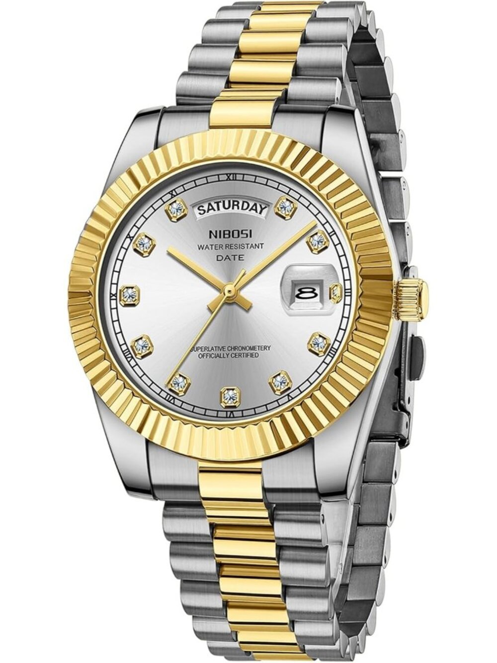 Nibosi Men's Gold Silver Analog Quartz Stainless Waterproof Desiger Wrist Watch